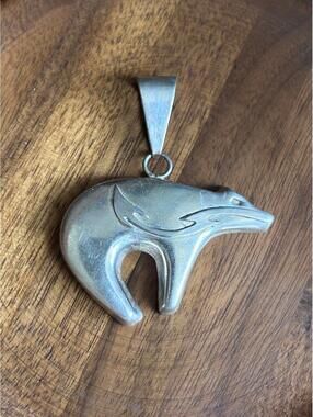 Vintage Sterling Silver Bear Pendant Southwest 12g Large 2”